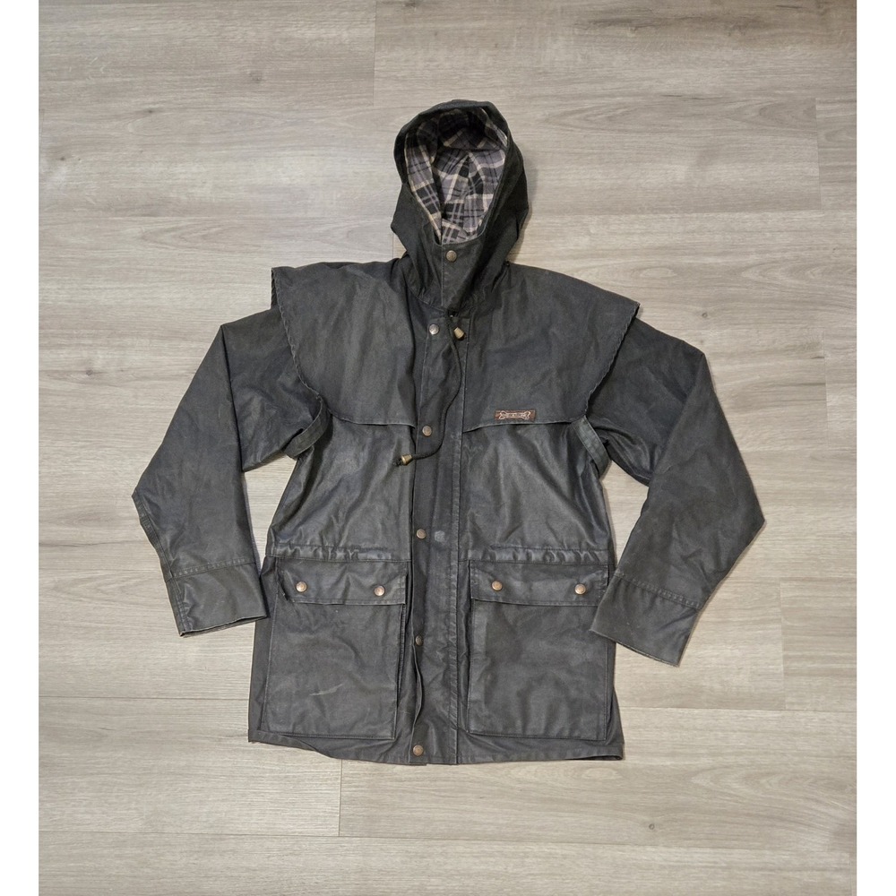 Driza-Bone Black Bushman Waterproof‎ Lined Field Coat Hooded Oilskin Cotton XS 3